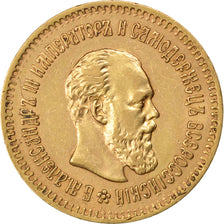 Russia, Alexander III, 5 Roubles, 1887, St. Petersburg, BB, Oro, KM:42