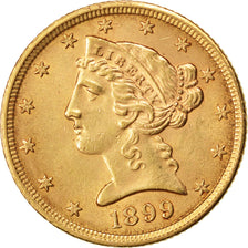 Stati Uniti, Coronet Head, $5, Half Eagle, 1899, U.S. Mint, Philadelphia, SPL...