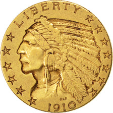 Stati Uniti, Indian Head, $5, Half Eagle, 1910, U.S. Mint, Denver, BB, Oro, K...