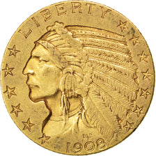 Stati Uniti, Indian Head, $5, Half Eagle, 1908, U.S. Mint, Philadelphia, BB,...