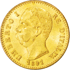 ITALY, 20 Lire, 1891, Rome, KM #21, MS(60-62), Gold, 6.46