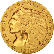 Stati Uniti, Indian Head, $5, Half Eagle, 1910, U.S. Mint, Denver, BB, Oro, K...