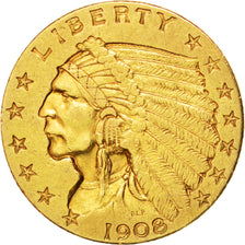 UNITED STATES, Indian Head, $2.50, Quarter Eagle, 1908, U.S. Mint, KM #128,...