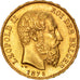 BELGIUM, 20 Francs, 20 Frank, 1876, KM #37, AU(55-58), Gold, 6.46