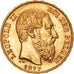 BELGIUM, 20 Francs, 20 Frank, 1877, KM #37, AU(55-58), Gold, 6.48