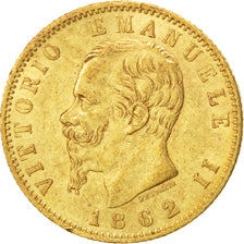 ITALY, 20 Lire, 1862, Torino, KM #10.1, AU(50-53), Gold, 6.44