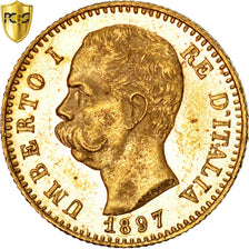 Munten, Italië, Umberto I, 20 Lire, 1897, Rome, PCGS, MS62, PR+, Goud, KM:21