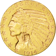 Stati Uniti, Indian Head, $5, Half Eagle, 1914, U.S. Mint, Denver, BB+, Oro,...