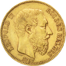 BELGIUM, 20 Francs, 20 Frank, 1867, KM #32, AU(50-53), Gold, 6.46