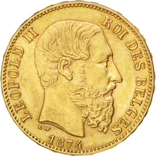 Belgio, Leopold II, 20 Francs, 20 Frank, 1874, SPL-, Oro, KM:37