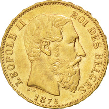 Belgio, Leopold II, 20 Francs, 20 Frank, 1876, BB+, Oro, KM:37