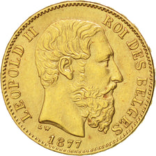 Belgio, Leopold II, 20 Francs, 20 Frank, 1877, SPL-, Oro, KM:37