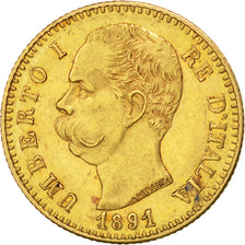 Italia, Umberto I, 20 Lire, 1891, Rome, SPL-, Oro, KM:21