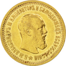 Russia, Alexander III, 5 Roubles, 1889, St. Petersburg, BB, Oro, KM:42