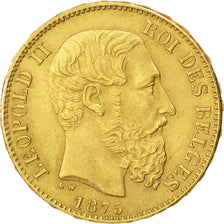 BELGIUM, 20 Francs, 20 Frank, 1875, KM #37, AU(55-58), Gold, 6.45