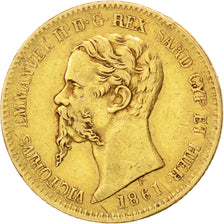 ITALIAN STATES, 20 Lire, 1861, Torino, KM #146.1, EF(40-45), Gold, 21, 6.45