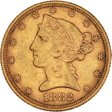 Coin, United States, Coronet Head, $5, Half Eagle, 1882, U.S. Mint