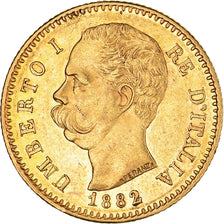 Moneta, Włochy, Umberto I, 20 Lire, 1882, Rome, AU(50-53), Złoto, KM:21