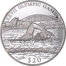 Moneta, Liberia, Olympic Games, 20 Dollars, 2000, Swimmer, SPL, Argento