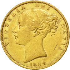 GREAT BRITAIN, Sovereign, 1864, KM #736.2, AU(50-53), Gold, 7.95