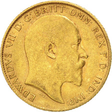 GREAT BRITAIN, 1/2 Sovereign, 1908, KM #804, EF(40-45), Gold, 3.98