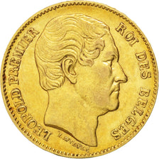 BELGIUM, 20 Francs, 20 Frank, 1865, KM #23, AU(50-53), Gold, 6.44