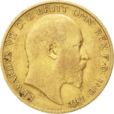 GREAT BRITAIN, 1/2 Sovereign, 1907, KM #804, EF(40-45), Gold, 3.96