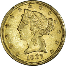 Moeda, Estados Unidos da América, Coronet Head, $5, Half Eagle, 1907, U.S.