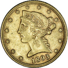 Moneta, Stati Uniti, Coronet Head, $5, Half Eagle, 1893, U.S. Mint