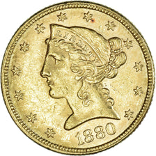 Coin, United States, Coronet Head, $5, Half Eagle, 1880, Philadelphia