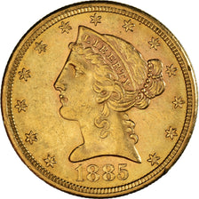 Monnaie, États-Unis, Coronet Head, $5, Half Eagle, 1885, U.S. Mint, San