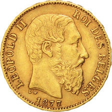 Belgio, Leopold II, 20 Francs, 20 Frank, 1877, BB+, Oro, KM:37