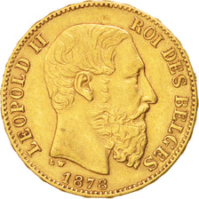 BELGIUM, 20 Francs, 20 Frank, 1878, KM #37, EF(40-45), Gold, 6.44