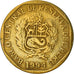 Moneta, Peru, 10 Centimos, 1994, Lima, VF(30-35), Mosiądz, KM:305.1