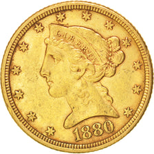 États-Unis, 5 Dollars Coronet Head, 1880, Philadelphie, KM 101