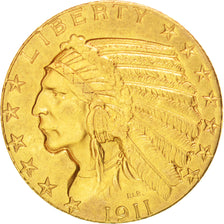 Stati Uniti, Indian Head, $5, Half Eagle, 1911, U.S. Mint, Philadelphia, BB+,...