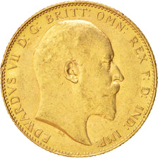 Great Britain, Edward VII, Sovereign, 1908, AU(50-53), Gold, KM:805