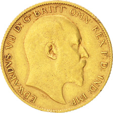 Grande-Bretagne, Edward VII, 1/2 Sovereign, 1908, TTB, Or, KM:804