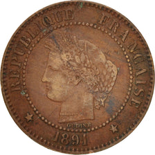 Francia, Cérès, 2 Centimes, 1891, Paris, MB+, Bronzo, KM:827.1, Gadoury:105