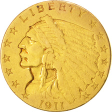 Moneta, Stati Uniti, Indian Head, $2.50, Quarter Eagle, 1911, U.S. Mint