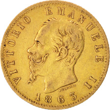 Italia, Vittorio Emanuele II, 20 Lire, 1863, Torino, BB, Oro, KM:10.1