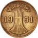 Coin, GERMANY, WEIMAR REPUBLIC, Reichspfennig, 1931, Munich, EF(40-45), Bronze