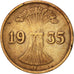 Moneta, NIEMCY, REP. WEIMARSKA, Reichspfennig, 1935, Stuttgart, EF(40-45)