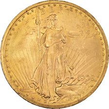 Moneda, Estados Unidos, Saint-Gaudens, $20, Double Eagle, 1908, U.S. Mint