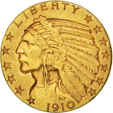 Stati Uniti, Indian Head, $5, Half Eagle, 1910, U.S. Mint, Philadelphia, BB,...