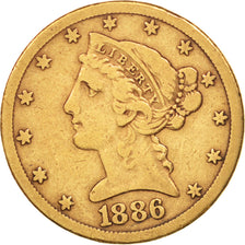 Coin, United States, Coronet Head, $5, Half Eagle, 1886, U.S. Mint, San