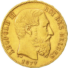 Belgio, Leopold II, 20 Francs, 20 Frank, 1877, BB, Oro, KM:37