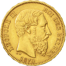 Belgien, Leopold II, 20 Francs, 20 Frank, 1870, SS, Gold, KM:32