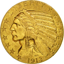 Coin, United States, Indian Head, $5, Half Eagle, 1913, U.S. Mint, Philadelphia