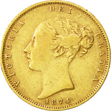 Monnaie, Grande-Bretagne, Victoria, 1/2 Sovereign, 1874, TB+, Or, KM:735.2